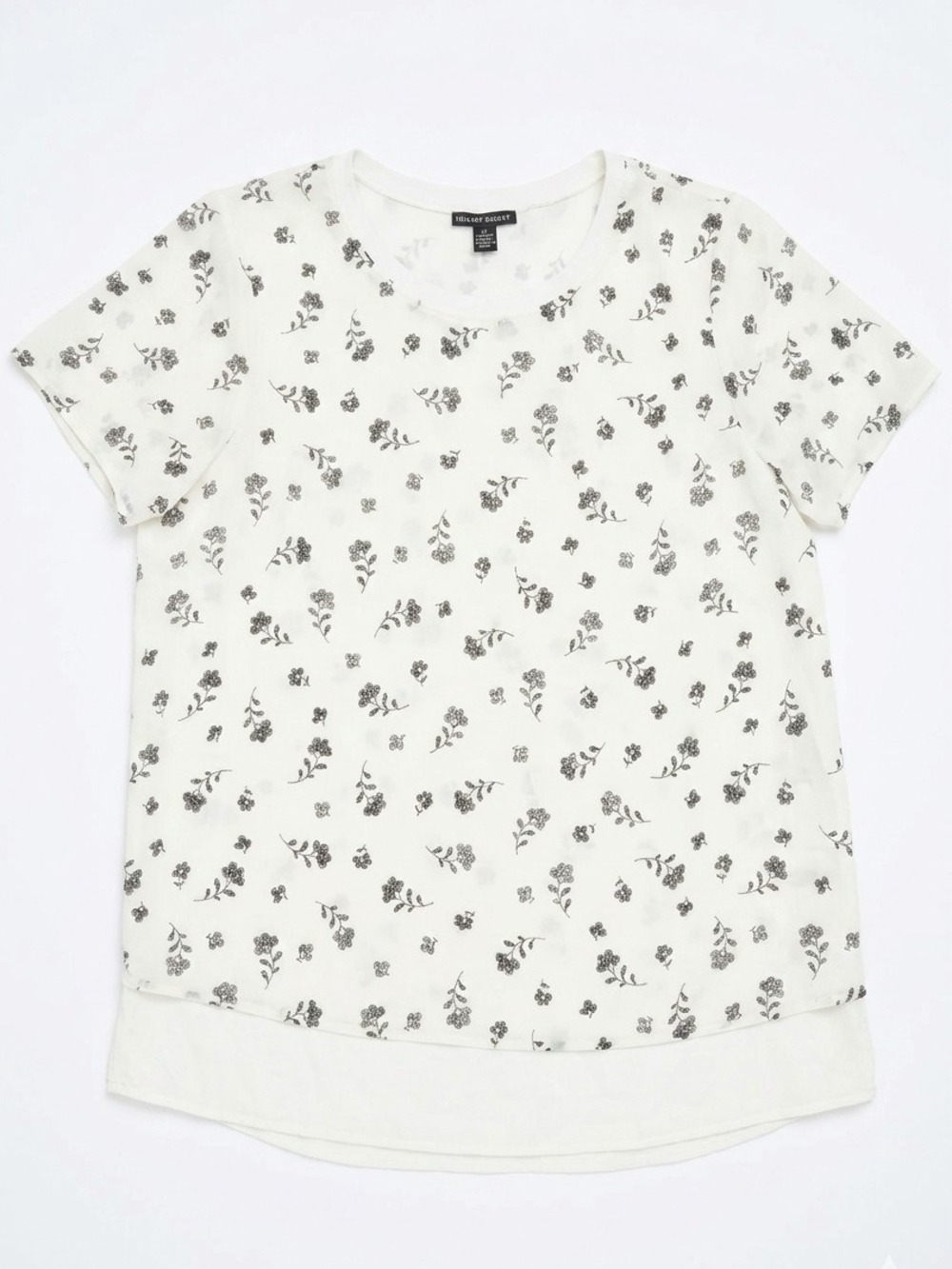 NWT Size M Hilary Radley Sheer Layered Cream/Black Floral Print Short Sleeve Top
